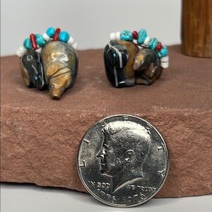 Pair of Handcrafted Picasso Stone Bear Figurines.